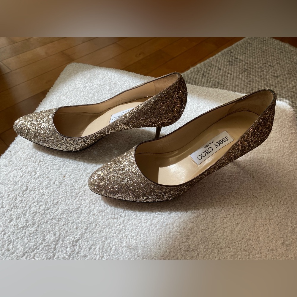 Brand new Jimmy Choo sparkly gold heels.